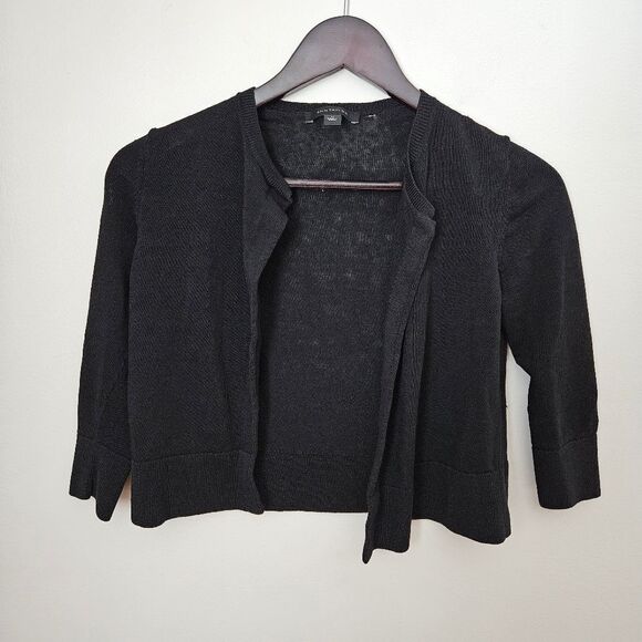 Ann Taylor Cardigan Sweater Short Business Casual Neutral Black Knit Classic - Picture 1 of 10